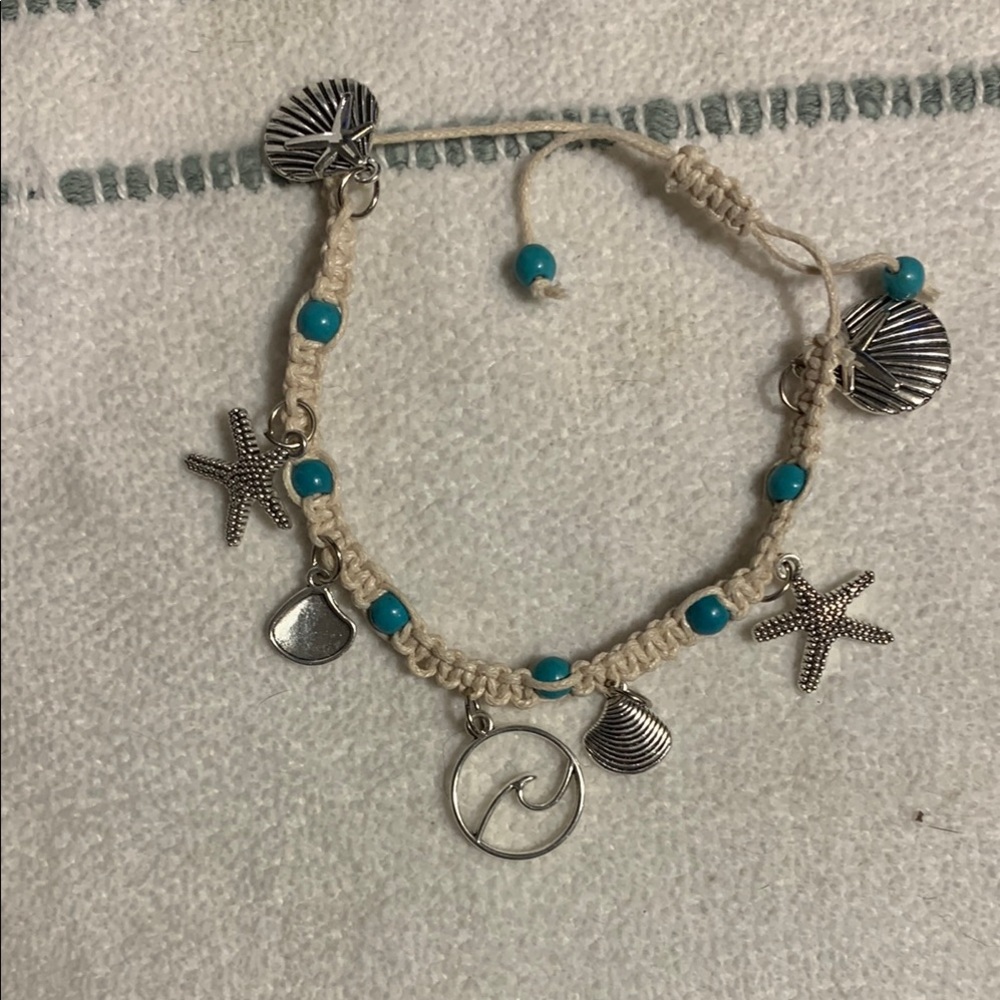 Beige and Turquoise Beach Charm Bracelet/Anklet